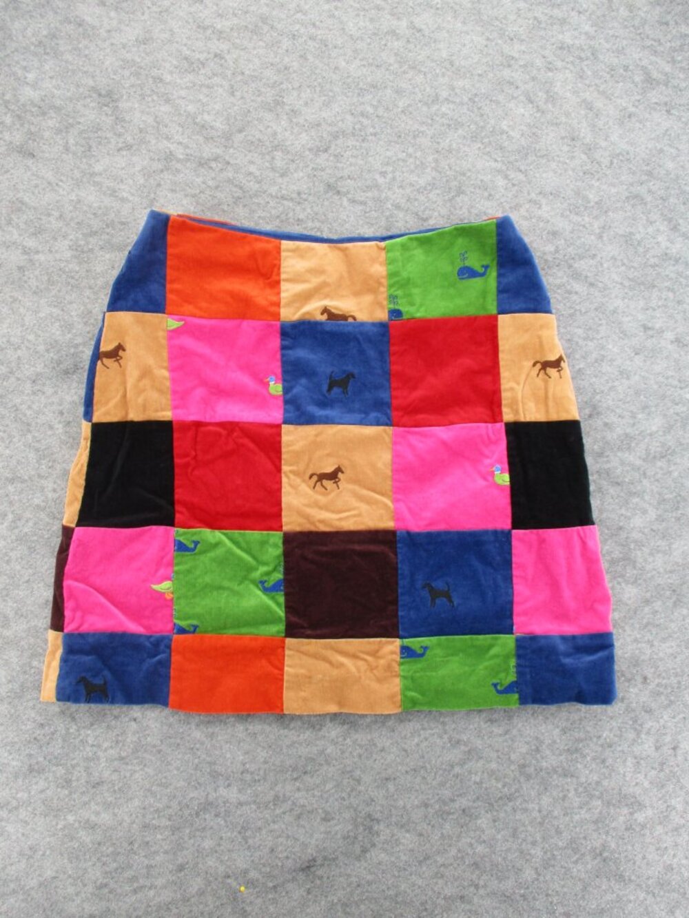 Vintage Lily Pulitzer Skirt Women's 8 Patch Panel Pinwale Corduroy Animal Horse